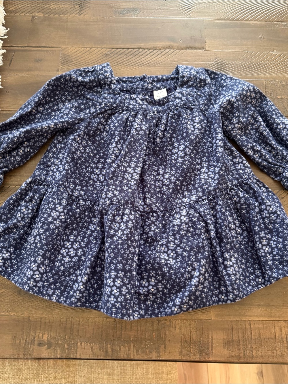 Baby Gap Girls Tiered Floral Tunic Dress Navy Blue Long Sleeve Ditsy Print 6-12M